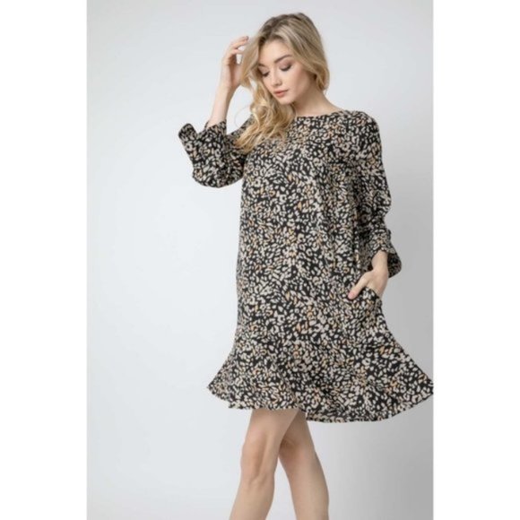 Davi & Dani Animal Print Ruffle Hem Shift - Picture 2 of 8